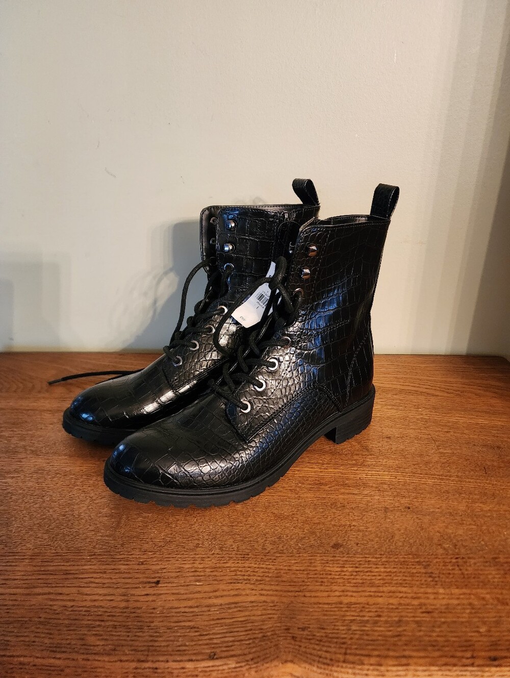 Express Black Alligator Combat Boots